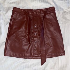 Vegan Leather Belted Mini Skirt